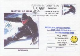 OLYMPIC GAMES, SALT LAKE CITY'02, WINTER, SNOWBOARD, COVER STATIONERY, ENTIER POSTAL, 2002, ROMANIA - Winter 2002: Salt Lake City