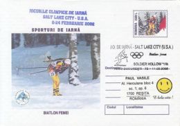 OLYMPIC GAMES, SALT LAKE CITY'02, WINTER, BIATHLON, SHOOTING, SKIING, COVER STATIONERY, ENTIER POSTAL, 2002, ROMANIA - Invierno 2002: Salt Lake City