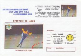 OLYMPIC GAMES, SALT LAKE CITY'02, WINTER, SPEED SKATING, COVER STATIONERY, ENTIER POSTAL, 2002, ROMANIA - Winter 2002: Salt Lake City