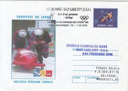 OLYMPIC GAMES, SALT LAKE CITY'02, WINTER, BOBSLED, COVER STATIONERY, ENTIER POSTAL, 2002, ROMANIA - Hiver 2002: Salt Lake City