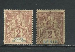BENIN Scott 21, 34 Yvert 21, 34 (2) * Cote 10,75$ 1893-4 - Unused Stamps
