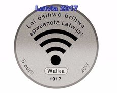 Wi-FI 2017 Silver Coin 5 Euro Of The Centenary Of Latvia Freedom  Proof Box - Letland