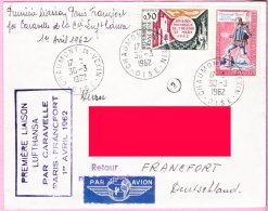 LNL_14 - Première Liaison Lufthansa Paris-Francfort Par Caravelle Le 01/04/62 - 1960-.... Covers & Documents