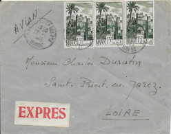 MAROC - 1949 - LETTRE EXPRES Par AVION De CASABLANCA => ST PRIEST (LOIRE) - Storia Postale