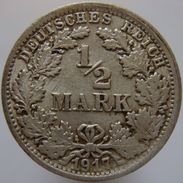 Germany 1/2 Mark 1917 F 'key Date' VF/XF - Silver - 1/2 Mark