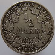 Germany 1/2 Mark 1918 G, Double G XF - Silver - 1/2 Mark