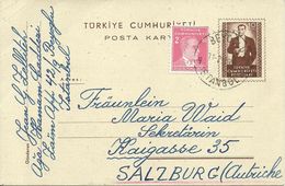 Turkey; 1953 Postal Stationery Sent To Salzburg - Postal Stationery