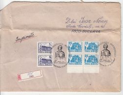 6085FM- HOTEL, CASINO, STAMPS ON REGISTERED COVER, MIHAI EMINESCU MONUMENT SPECIAL POSTMARKS, 1994, ROMANIA - Cartas & Documentos