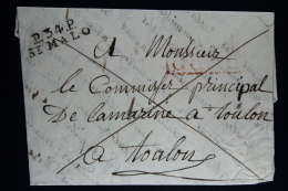 France:  Lettre Complet Port Paye 1821  St Malo P 34 P  A Toulon - 1801-1848: Precursors XIX
