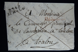 France:  Lettre Complet Port Paye 1821  St Malo P 34 P  A Toulon - 1801-1848: Vorläufer XIX