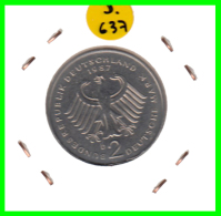 ALEMANIA - GERMANY  MONEDA DE 2.00 DM  AÑO 1987-D  KONRAD ADENAUER CALIDAD PROOF S/C - 2 Mark