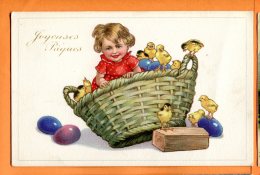 Z065, Petite Fille Dans Un Panier Avec Des Poussins, Jolie Fantaisie,7715-1, Non Circulée - Pasqua