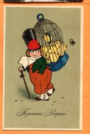 Z073, Personnage Portant Sur Son Dos Une Cage Remplie De Poussins, Abeille , Chapeau Haute-Forme,  Circulée 1925 - Pâques