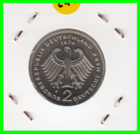 ALEMANIA - GERMANY -MONEDA DE 2.00 DM. THEODOR HEUSS - AÑO 1974-F CALIDAD PROOF S/C - 2 Mark