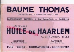 75- PARIS- BUVARD BAUME THOMAS-HUILE DE HAARLEM G. DE KONING TILLY-PHARMACIE DOULEURS 1ERE DENTITION- DENTS DENTAIRE - Drogerie & Apotheke