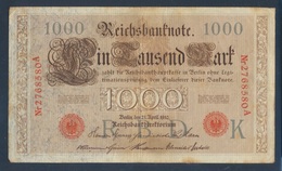 Deutsches Reich Rosenbg: 45, 7stellige KN, Unterdruck Dunkelgrau Bis Schwarz Gebraucht (III) 1910 1.000 Mark (7692811 - 1.000 Mark