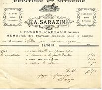 Facture - Nogent L'Artaud - PEINTURE Et VITRERIE: A. SARAZIN - 1903 - Droguerie & Parfumerie