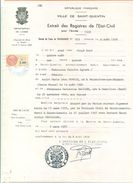 02 Saint Quentin - Généalogie " Extrait Acte Naissance En1928 " Timbre Fiscal - VPAN 4 - Naissance & Baptême