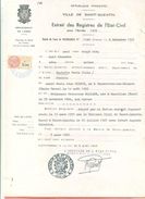 02 Saint Quentin - Généalogie " Extrait Acte Naissance En1925 " Timbre Fiscal - VPAN 4 - Naissance & Baptême