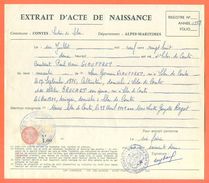 06 Contes - Généalogie " Extrait Acte Naissance En1928 " Timbre Fiscal - VPAN 4 - Naissance & Baptême
