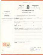 52 Langres - Généalogie " Extrait Acte Naissance En1919 " Timbre Fiscal - VPAN 4 - Naissance & Baptême