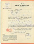 70 Leffond - Généalogie " Extrait Acte Naissance En1915 " Timbre Fiscal - VPAN 4 - Naissance & Baptême