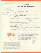 70 Leffond - Généalogie " Extrait Acte Naissance En1926 " Timbre Fiscal - VPAN 4 - Naissance & Baptême