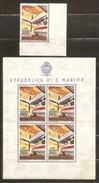 1965 San Marino Saint Marin 500L. AEREO Foglietto Di 4v. E 1 Serie MNH** Air Mail Souv. Sheet + Set - Blocchi & Foglietti