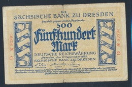 Sachsen Rosenbg: SAX11b Länderbanknote Sachsen, KN Rot, Serie: B,D Stark Gebraucht (IV) 1922 500 Mark (8087345 - Other & Unclassified