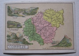 Delcampe - CHROMO  CHOCOLAT CACAO AIGUEBELLE CARTE DU DEPARTEMENT CORREZE ( LIMOUSIN )TULLE LE GLANDIER CHATEAU DE TURENNE - Aiguebelle