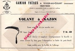 08- VIVIER AU COURT- BELLE PUBLICITE CAMION FRERES-VOLANT A GAZON- SERPE- IMPRIMERIE ANCIAUX CHARLEVILLE-ANNEES 50 - Landbouw