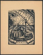 Jaro Beran  (1892-1962): Ex Libris, Dr. Lustig István. Fametszet, Papír, Jelzett A Dúcon, 10×7 Cm - Altri & Non Classificati