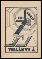 Dinnyés Ferenc (1886-1958): Art Deco Ex Libris, Villányi Á. Fametszet, Papír, Jelzett A Dúcon, 11×8 Cm. - Altri & Non Classificati