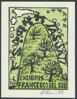 Leboroni, Maria Elisa (?- ): Ex Libris Francesco Del Sole, Fametszet, Papír, Jelzett, 10,5×8 Cm - Altri & Non Classificati