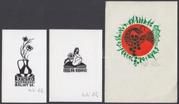 Meskó Anna (1943-2010)- Póka György (1944-):3 Db Exlibris Linó, Papír, Jelzett, 8×7-10×7 Cm - Altri & Non Classificati