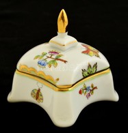 Herendi Viktória Mintás Porcelán Bonbonier, Kézzel Festett, Jelzett, 8x7x7 Cm - Altri & Non Classificati