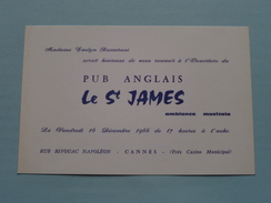 Pub Anglais ' Le St. JAMES ' Rue Bivouac Napoléon CANNES ( Mme BACCARANI ) Ouverture / Anno 19?? ( Voir Photo ) ! - Visiting Cards
