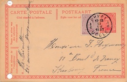 Entier Postal + Complement Ukkel/Uccle Pour Strasbourg - Postkarten 1909-1934