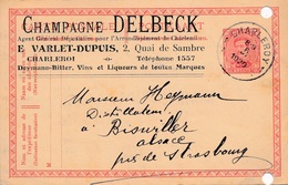 Entier Postal Charleroi Champagne Delbeck Pour Strasbourg - Cartes Postales 1909-1934