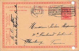 Entier Postal Bruxelles Obl Les Virements Postaux... Pour Strasbourg - Briefkaarten 1909-1934