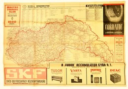 1940 Királyi Magyar Automobil Club útállapot Térkép Rajta A Benzinkutakkal, Hátoldalon Budapest Látképeivel (egy Két Apr - Altri & Non Classificati