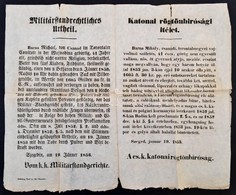 1853 Katonai Rögtönbírósági ítélet, Csanádi Barna Mihály Mezőőr ügyében, Betyároknak Menhelyadás Bűnében, Szeged, 1853.  - Altri & Non Classificati