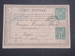 FRANCE - Carte Précurseur De Paris Pour Troyes En 1877 , Affranchissement Sages -  L 10084 - Vorläufer