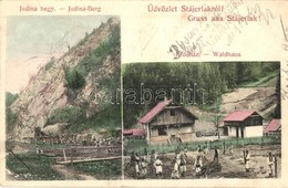 T2/T3 Anina, Stájerlakanina, Steierdorf; Judina-hegy, Erdőház, Aratók. Hollschütz F. Kiadása / Mountain, Forestry House, - Non Classificati