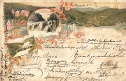 T3 Plitvicka Jezera / Plitvicei Tavak / Plitvice Lakes. Floral Art Nouveau Litho S: Cserna (szakadás / Tear) - Non Classificati