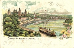 T3 Aschaffenburg, Schloss Johannisburg / Castle. Kunstanstalt Rosenblatt Floral Art Nouveau Litho (EB) - Non Classificati