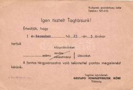 * T3 Gestapo Fogházviseltek Köre, Budapest, Meghívó / Hungarian Gestapo Ex Convicts Society, Invitation (fa) - Non Classificati