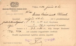 T2/T3 1896 (Vorläufer!!!) A Világosi Magyar-Francia Cognac Gyár Válaszlapja Eizer János Megrendelőnek A Számla Kiegyenlí - Non Classificati