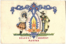 T3 Boldog Magyar Húsvétot / Hungarian Easter Greeting Card, Folklore S: Bozó Gyula (kis Szakadás / Small Tear) - Non Classificati