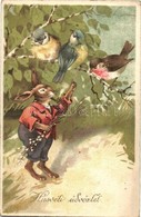 T2/T3 Húsvéti üdvözlet / Easter Greeting Card With Pipe Smoking Rabbit And Birds. Litho (EK) - Non Classificati
